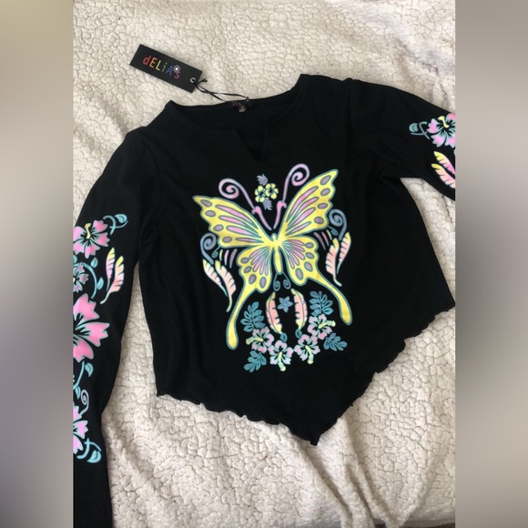Dollskill Delia’s butterfly long sleeve glitter top - Picture 2 of 4